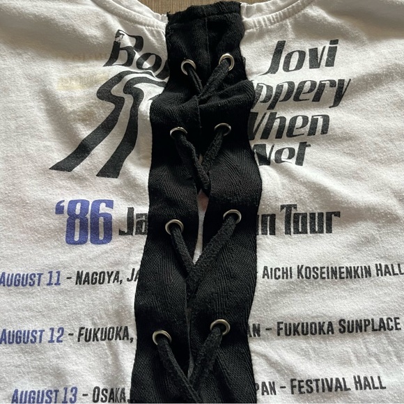 Bob Jovi Slippery When Wet 86 Japan Tour Lace Up T Shirt Women Large Cap Sleeves - Picture 4 of 7